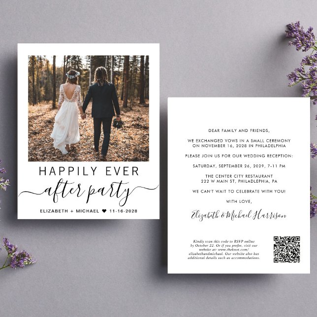 Budget QR Code Photo Wedding Reception Invitation (Upload you photo and input your wedding website address to create a QR code)