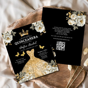 Budget QR Code Quinceanera Floral Gold Princess  Flyer