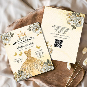 Budget QR Code Quinceanera Floral Gold Princess  Flyer
