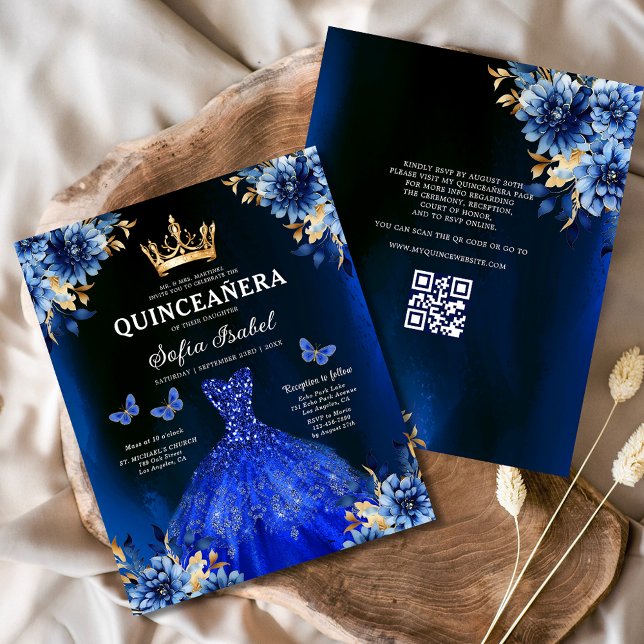 Budget QR Code Quinceanera Royal Blue Princess  Flyer (Creator Uploaded)