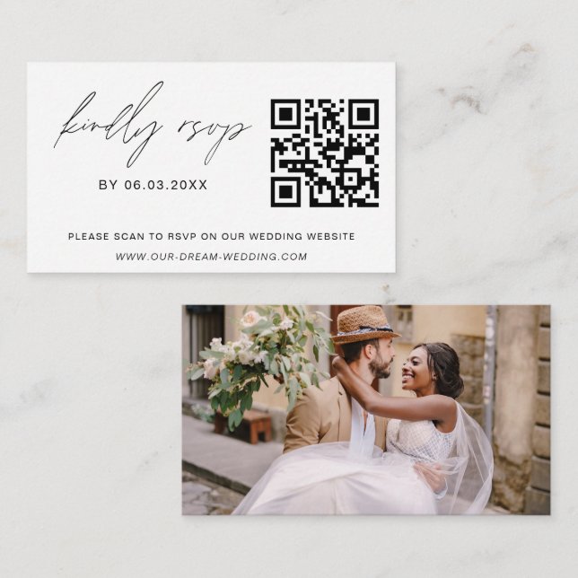 Budget QR Code RSVP Minimalist Wedding Photo Card (Front/Back)