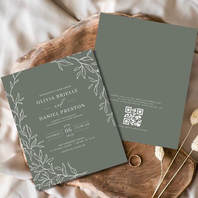 Budget QR Code Sage Green Wedding Invitation (Creator Uploaded)