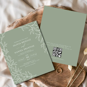 Budget QR Code Sage Green Wedding Invitation Flyer