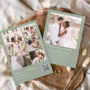 Budget QR Code Sage Green Wedding Invitation Flyer