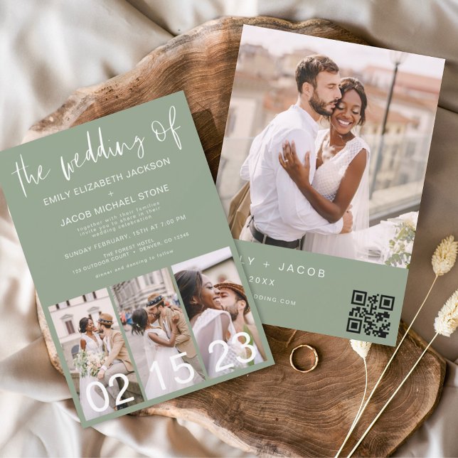 Budget QR Code Sage Green Wedding Invitation Flyer (Creator Uploaded)