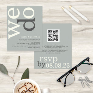 BUDGET QR code Sage Ivory Text Wedding Invite