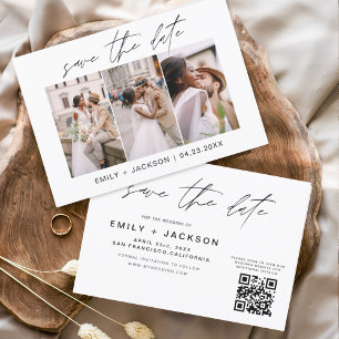 Budget QR Code - Save the Date Modern 3 Photo Flyer