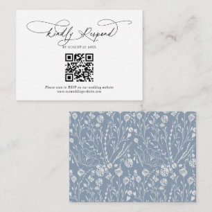 Budget QR Code Script Floral Dusty Blue Wedding Enclosure Card