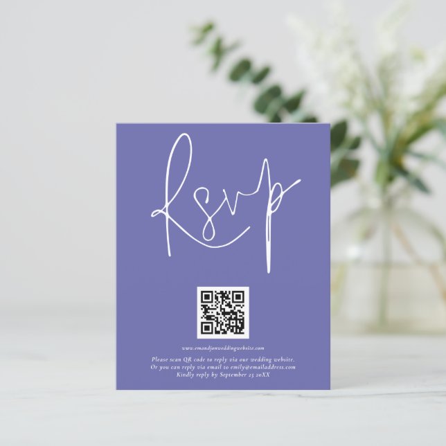 Budget QR Code Script Wedding Blue RSVP (Standing Front)