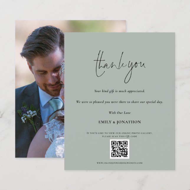 Budget QR Code Script Wedding Photo Sage Thanks (Front/Back)