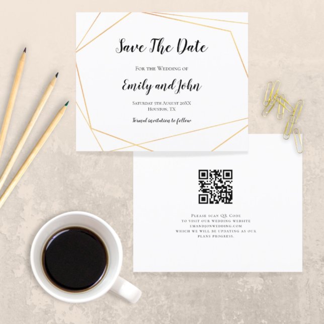 Budget QR Code Simple Gold Geometric Save The Date (Creator Uploaded)