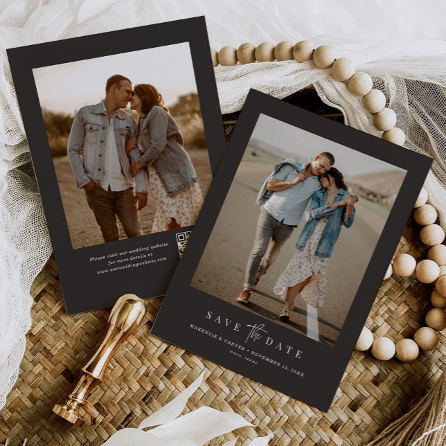 Budget QR Code Simple Modern Minimalist Two Photo Save The Date (Creator Uploaded)