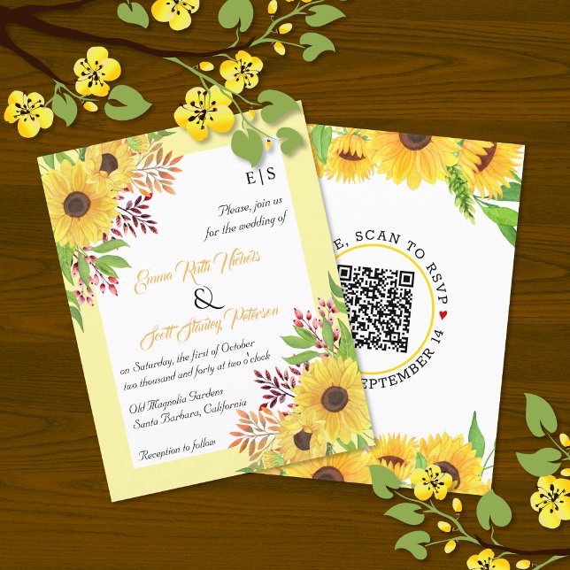BUDGET QR code sunflowers wedding invitation (Creator Uploaded)