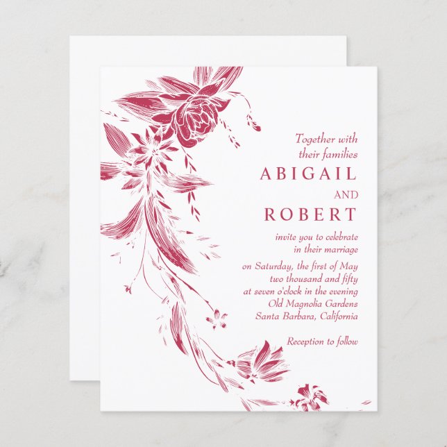 BUDGET QR code Viva magenta wedding invitation (Front/Back)