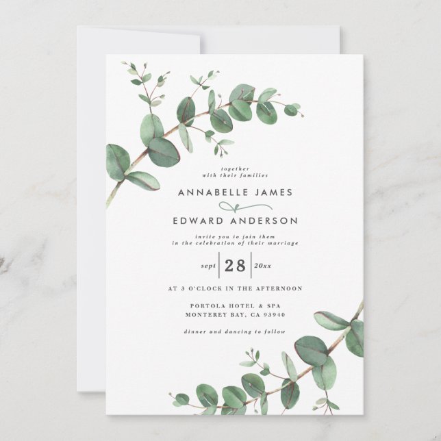 Budget QR code Watercolor Eucalyptus botanical Inv Invitation (Front)