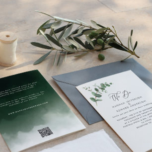 Budget QR code Watercolor Eucalyptus botanical Invitation