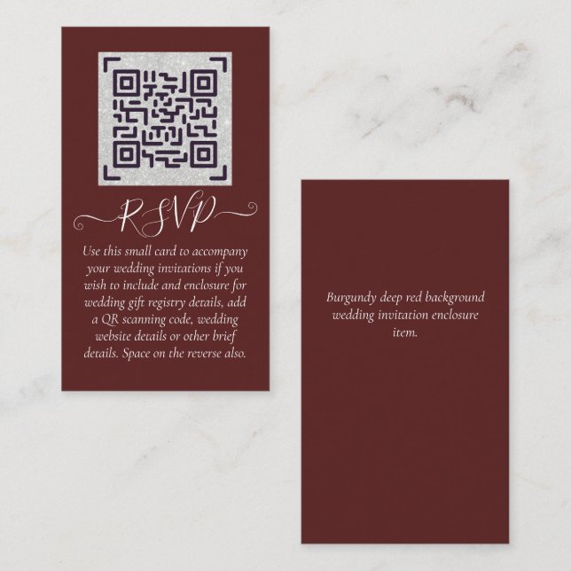 Budget QR Code Website RSVP Hotel Wedding Details  Business Card (Front/Back)