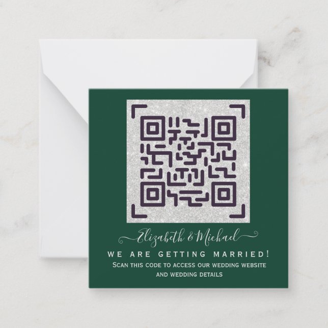 Budget QR Code Website RSVP Hotel Wedding Details  Card (Front)