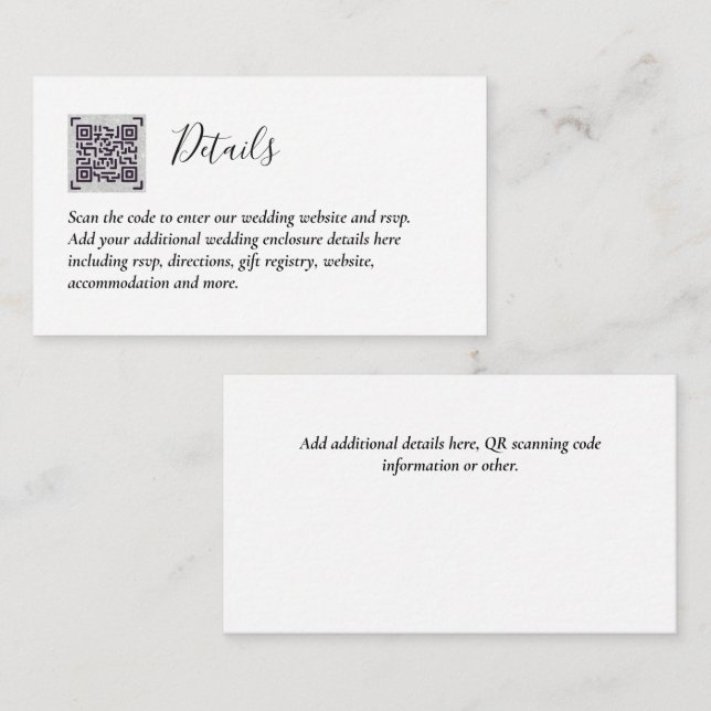 Budget QR Code Website RSVP Hotel Wedding Details  Enclosure Card (Front/Back)