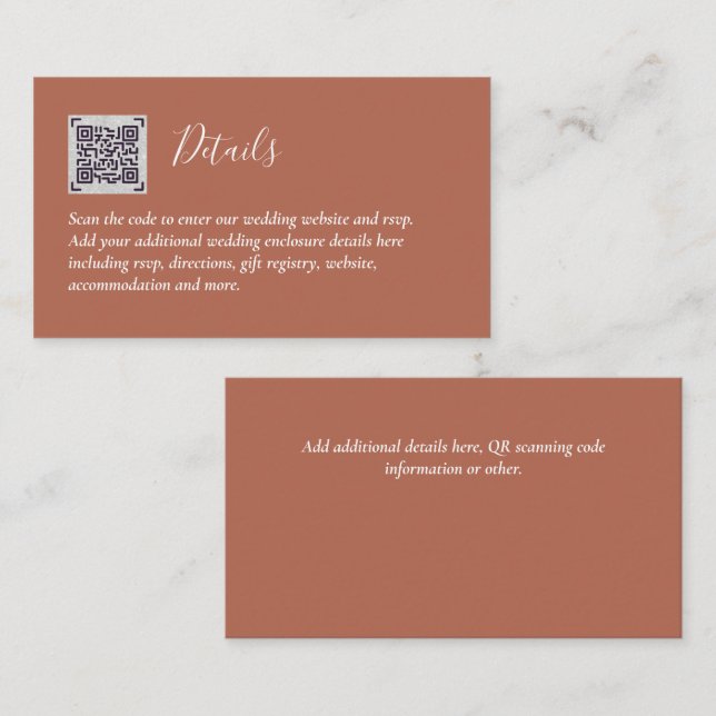Budget QR Code Website RSVP Hotel Wedding Details  Enclosure Card (Front/Back)