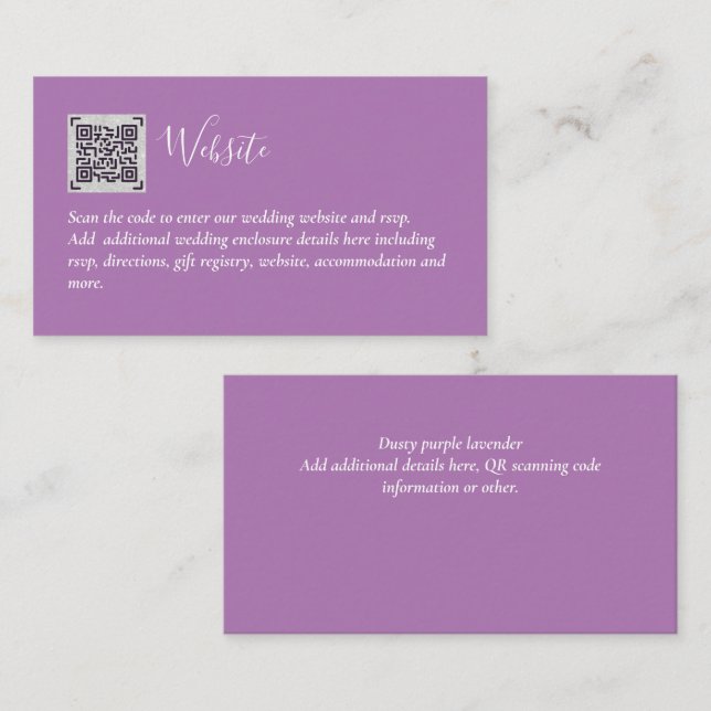 Budget QR Code Website RSVP Hotel Wedding Details  Enclosure Card (Front/Back)