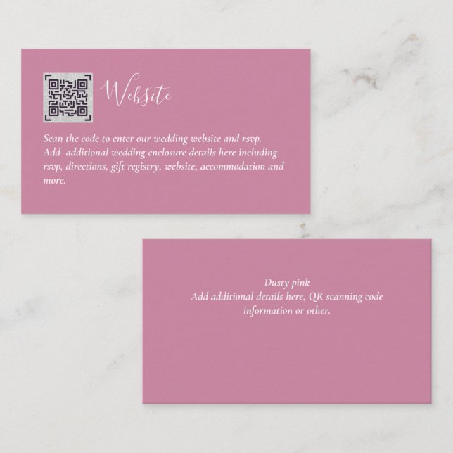 Budget QR Code Website RSVP Hotel Wedding Details  Enclosure Card (Front/Back)