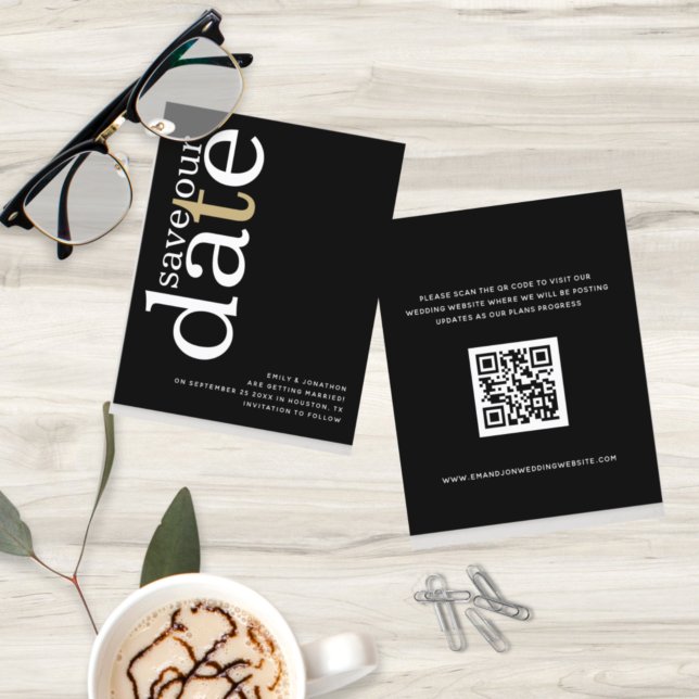 Budget QR Code White Gold Text Black Save Date  (Creator Uploaded)