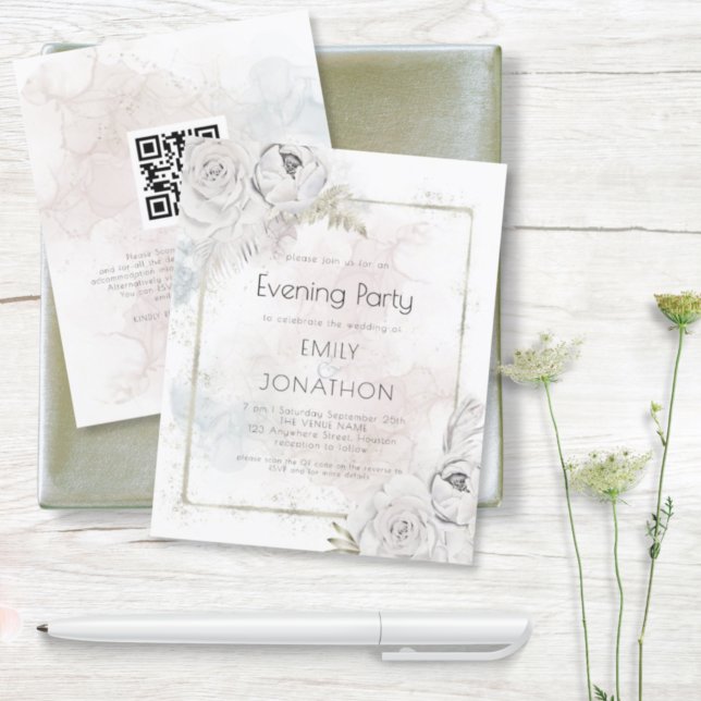 Budget QR Floral Watercolor Wedding Evening Invite (Creator Uploaded)