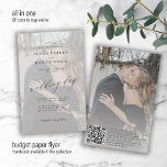 Budget QR photo modern overlay wedding invitation Flyer<br><div class="desc">Elegant simple minimal white budget affordable custom photo transparent (PRINTED, ONLY ONE PIECE OF PAPER, NO PLASTIC COVER) overlay PAPER FLYER wedding invitation template featuring a classy stylish chic trendy calligraphy script and your custom (automatically generated) scanning QR CODE to website. Easy to personalise with your details and 2 engagement...</div>