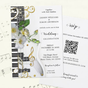 Budget QR RSVP Rose Music Themed Wedding Invitation