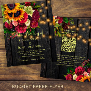Budget QR rustic country wood wedding invitation Flyer