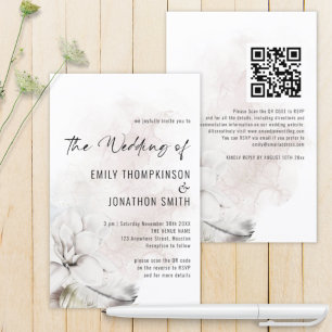 Budget QR White Floral Watercolor Wedding Invite