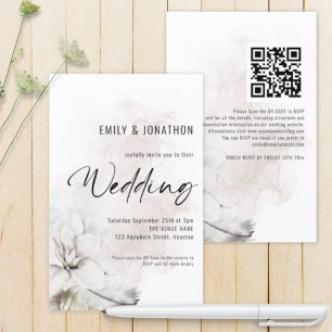 Budget QR White Watercolor Florals Wedding Invite