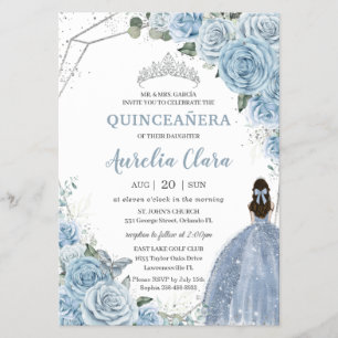 Budget Quinceanera 15 Baby Blue Floral Invitation Flyer