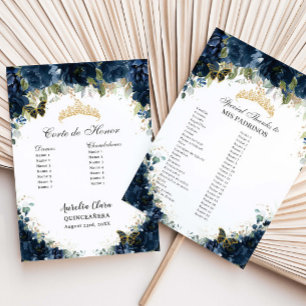 Budget Quinceañera 15 Navy Floral Corte Padrinos  Flyer