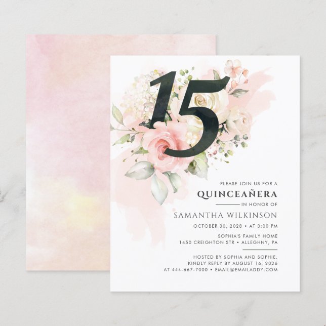 Budget Quinceanera 15th Birthday Party Invitation (Front/Back)