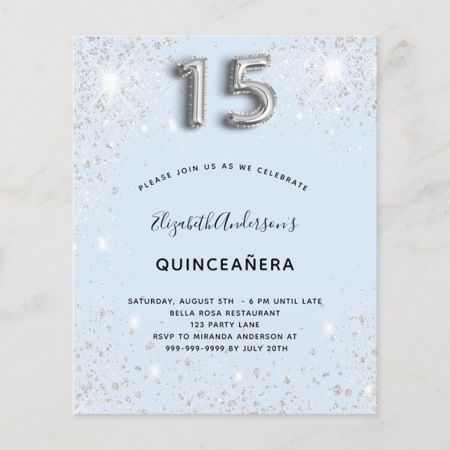 Budget Quinceanera baby blue silver glitter (Front)