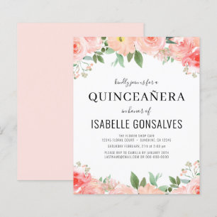 Budget QUINCEAÑERA Birthday Peach Coral Invitation
