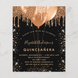 Budget Quinceanera black gold glitter invitation