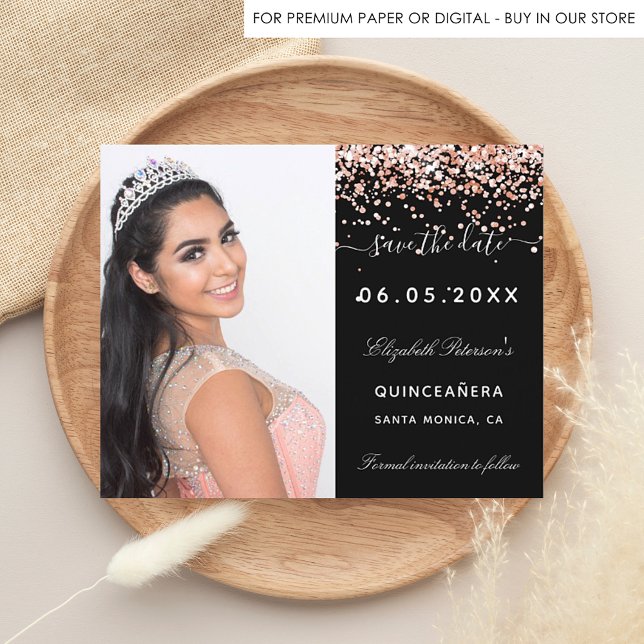 Budget Quinceanera black rose photo Save the Date (Creator Uploaded)