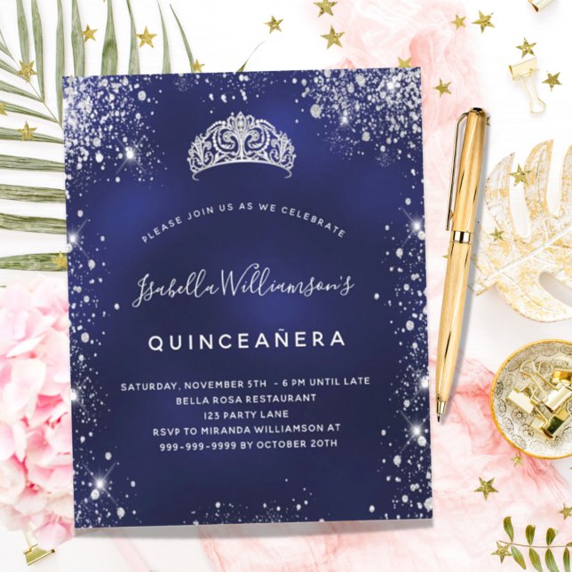 Budget Quinceanera blue silver glitter dust tiara (Creator Uploaded)