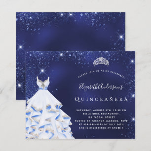Budget Quinceanera blue silver tiara invitation