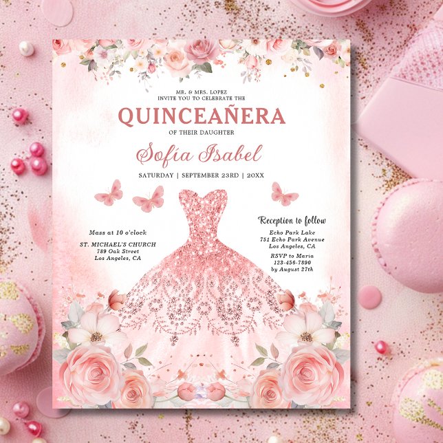 Budget Quinceañera Blush Pink Floral Butterfly (Creator Uploaded)