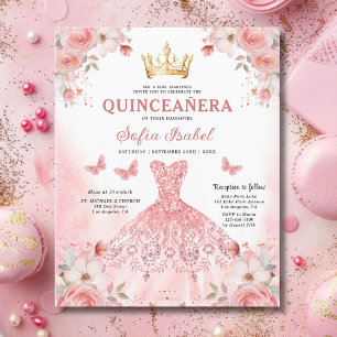 Budget Quinceañera Blush Pink Floral Butterfly Flyer