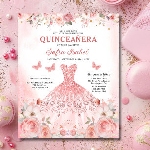 Budget Quinceañera Blush Pink Floral Butterfly Flyer
