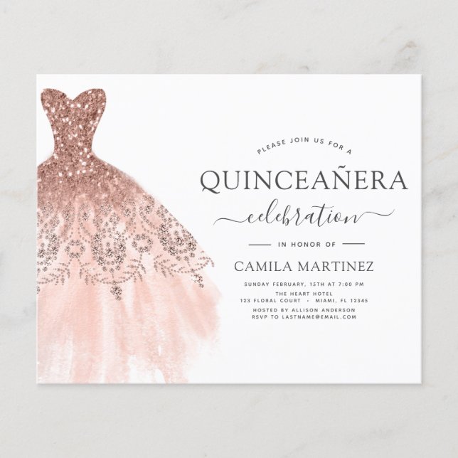 Budget Quinceanera Blush Pink Glitter Invitation Flyer (Front)