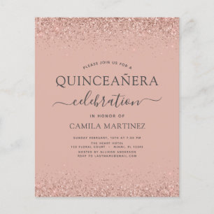 Budget Quinceanera Blush Pink Rose Gold Glitter Flyer