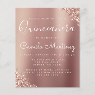 Budget Quinceanera Blush Pink - Rose Gold Glitter Flyer
