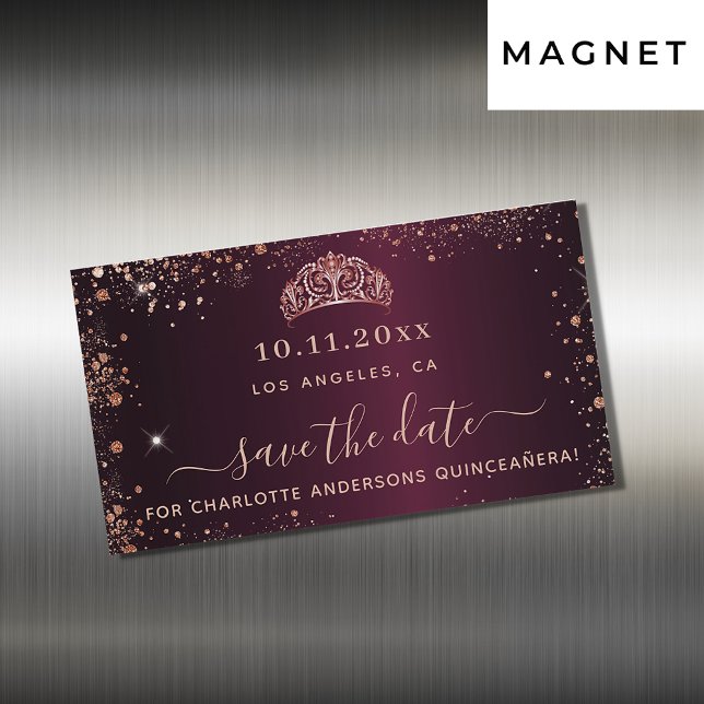 Budget Quinceanera burgundy rose Save The Date (Creator Uploaded)