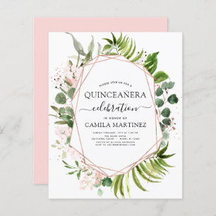 Budget Quinceanera Eucalyptus Rose Gold Geometric